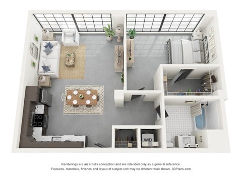 Floor plan for 1 bed, 1 bath, 796 sqft